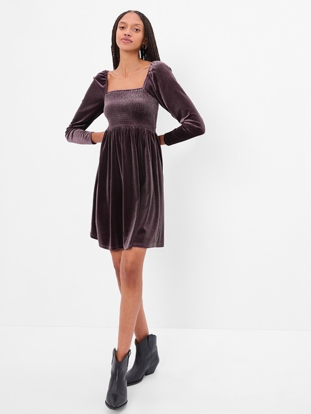 Gap Smocked Velvet Mini Dress NWT Dark Brown Womens Size XXL